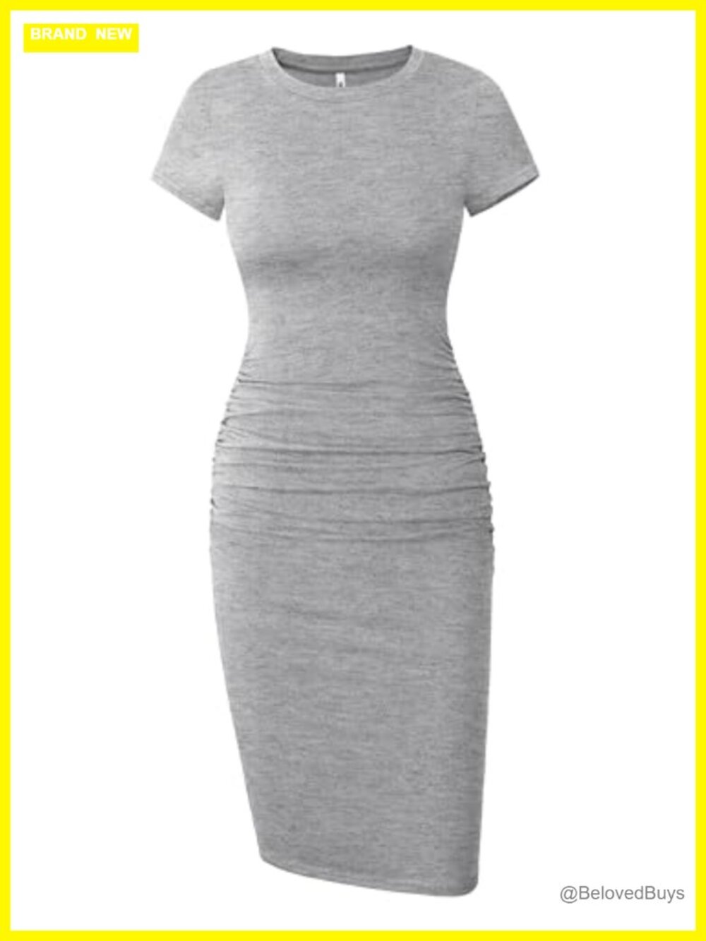 Women's Short Sleeve Ruched Midi Bodycon T-Shirt Dress Casual Knit Stretch